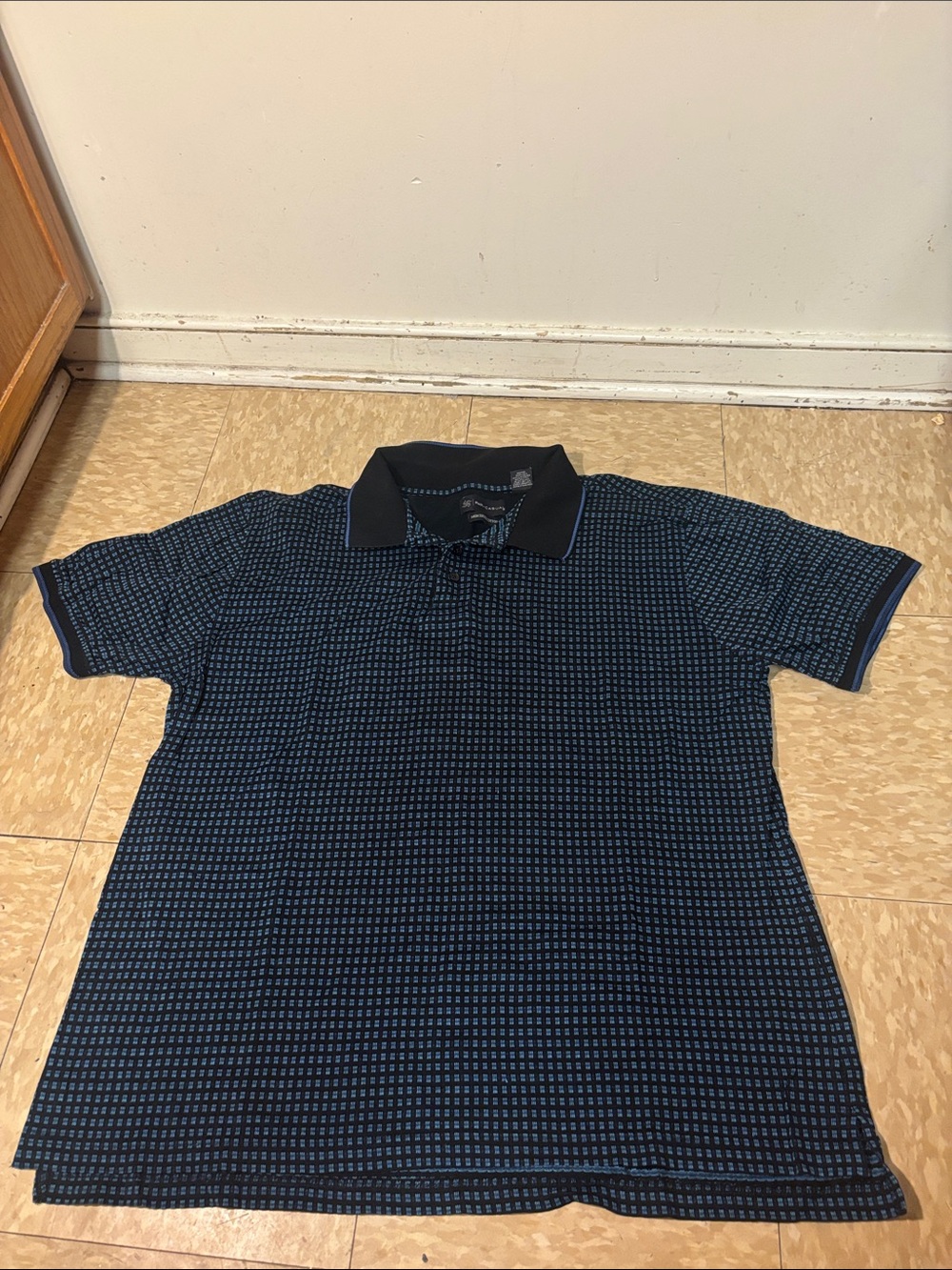 Men's Black and Navy Micro-Pattern Polo Shirt